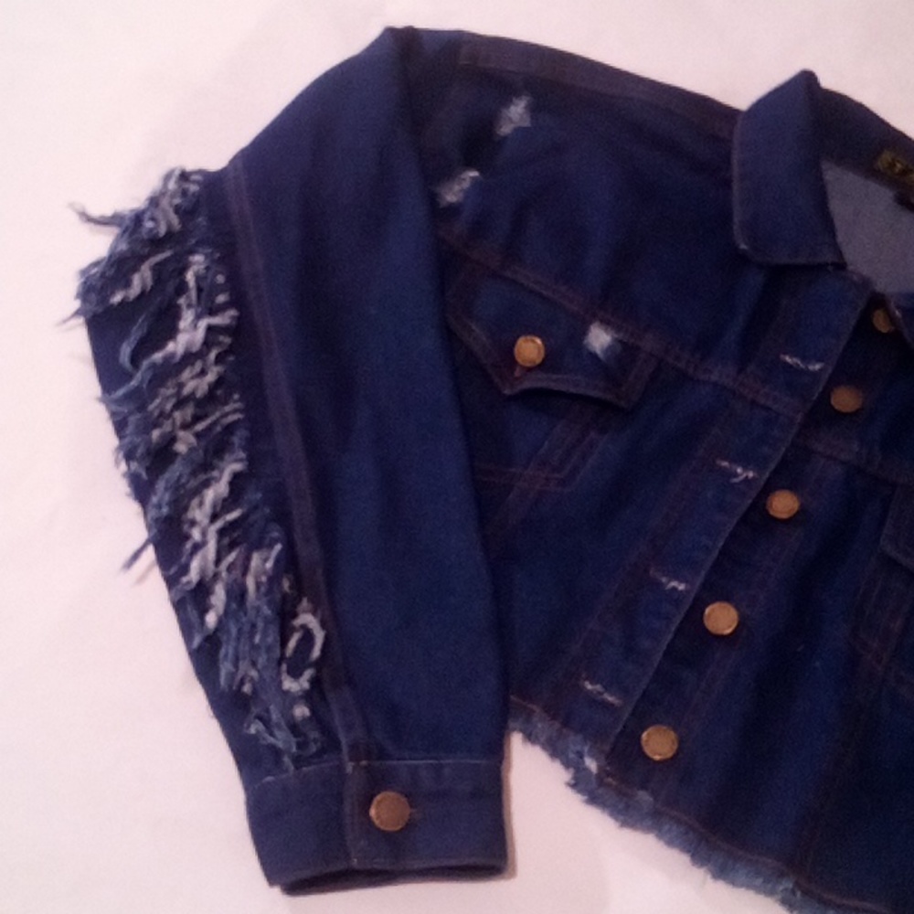 Women's TAXI Cropped Distressed Blue Jean Jacket XL